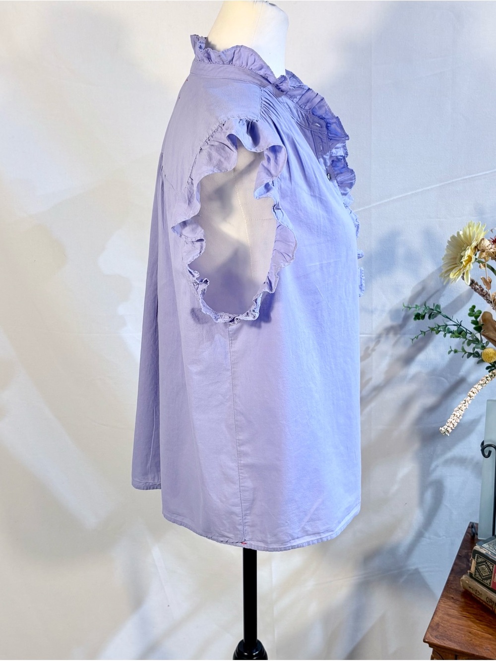 💥Xirena Bexie Top Lilac Petal Cotton Ruffle Sleeveless Blouse Sz L 🧡 - Picture 3 of 9